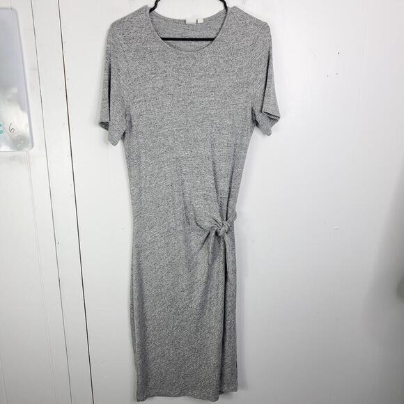 Gap Dress Womens Small Midi Gray Heather Tie Waist Stretchy Short Sleeve - Picture 1 of 10